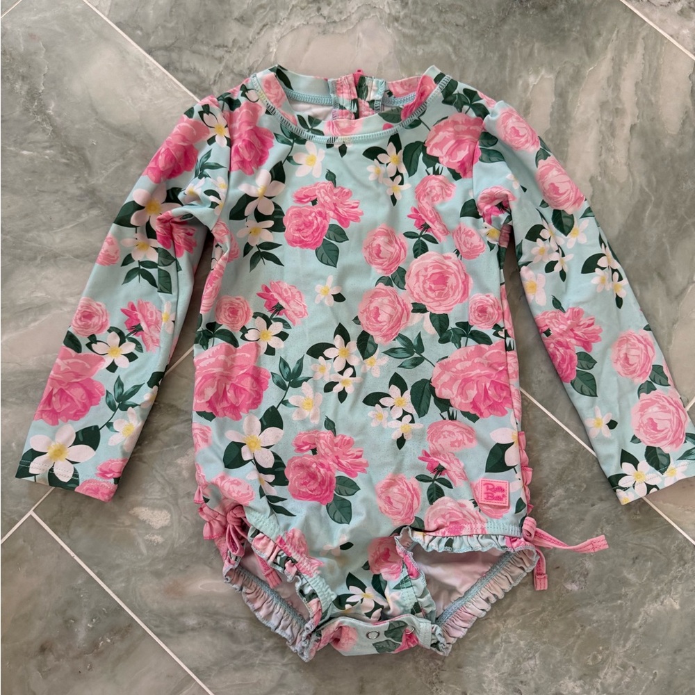 Two Ruffle Butts Floral Kids Rashguard